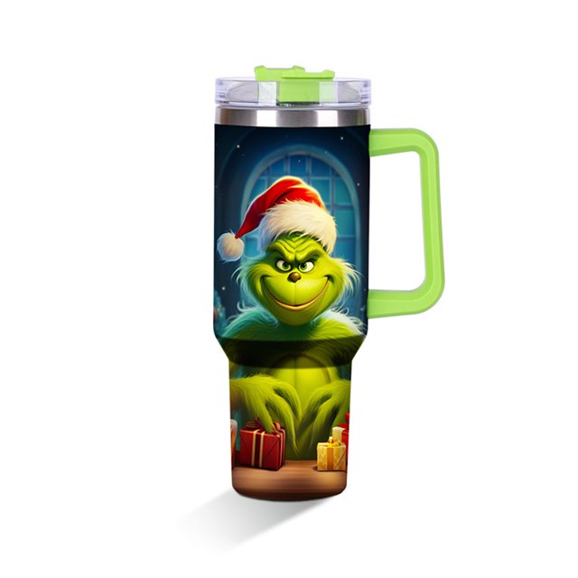 40OZ Vaso Térmico de Acero Inoxidable, Stanley The Grinch , Taza Termica Frio y Caliente para Cafe con Tapa y Popote, Termo Infusor de Vacío Doble para Hombre, Mujer, Regalo Con mango