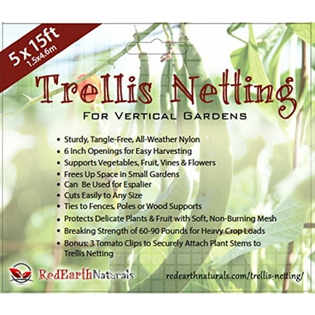 Sturdy Nylon Trellis Netting Supports Veggies & Vines to Grow Upright Bonus: 3 Tomato Clips & 5 Creative Ways to Use Garden Netting