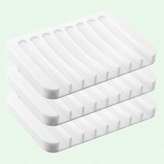 Pack of 3 Silicone Soap Dishes with Drainer, Easy to Clean Soap Holder for Shower, Bathroom, Kitchen (White)