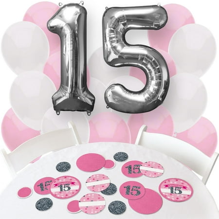 Quinceanera Pink Sweet 15 Confetti Balloon Birthday Party