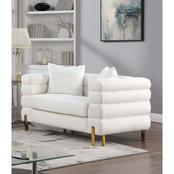 Contemporary Style White Color 1pc Loveseat Only Horizontal Tufting Couch Living Room Furniture