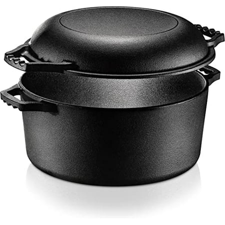 

NutriChef Cast Iron Multi Cooker - Pre-Seasoned Non-Stick Double Dutch Oven Stovetop Casserole Cookware Braising Pot and Skillet Lid with Handle- For Oven Stove Grill Over a Campfire Cooking