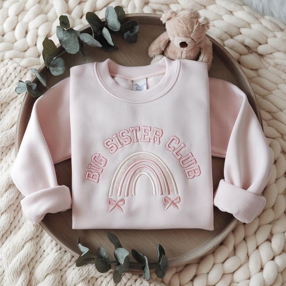Big Sister Club Embroidered Sweatshirt, Coquette Bow Sibling Shirt, Toddler Sister Sweater, Rainbow Kids Tee, New Baby Announcement Outfit