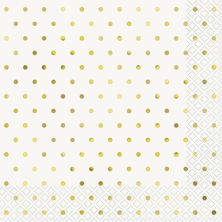 Golf Napkins - Foil Elegant Gold Polka Dot Paper Luncheon Napkins, 6.5 in, 16ct