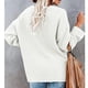 thumbnail image 4 of Suéter de mujer con escote en V, medio botón y aberturas laterales, blanco puro, corte holgado, mangas largas, talla M, 4 of 6
