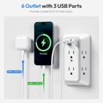 thumbnail image 3 of Wall Outlet Extender Surge Protector, 6 Outlet Extender with 3 USB Wall Charger (1 USB C), 3-Sided Outlet Splitter for Home, Travel, Dorm Essentials(White), 3 of 7