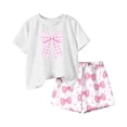 thumbnail image 4 of BFHHYA Girls Fashion Print Outfits 2PCS Round Neck Short Sleeve Top Elastic Waisted Shorts Tween Casual Loose Sets 3-15 Years, 4 of 5