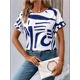 thumbnail image 4 of Blusa de Verano para Mujer, Estilo Túnica Informal, Elegante, con Cuello Asimétrico, Corta y Botones, Color Azul XXL, 4 of 10