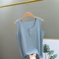 thumbnail image 5 of Felirenzacia Women's Cotton Unhemmed Button Front Tank, Wide Strap Round Neck Comfy Seamless Tank,Light Blue,Free Size, 5 of 5