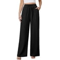 thumbnail image 2 of Bloomae Womens Wide Leg Linen Pants Summer Casual Button Decor Baggy Elastic High Waisted Palazzo Beach Vacation Slacks Trousers with Pockets Black M, 2 of 8
