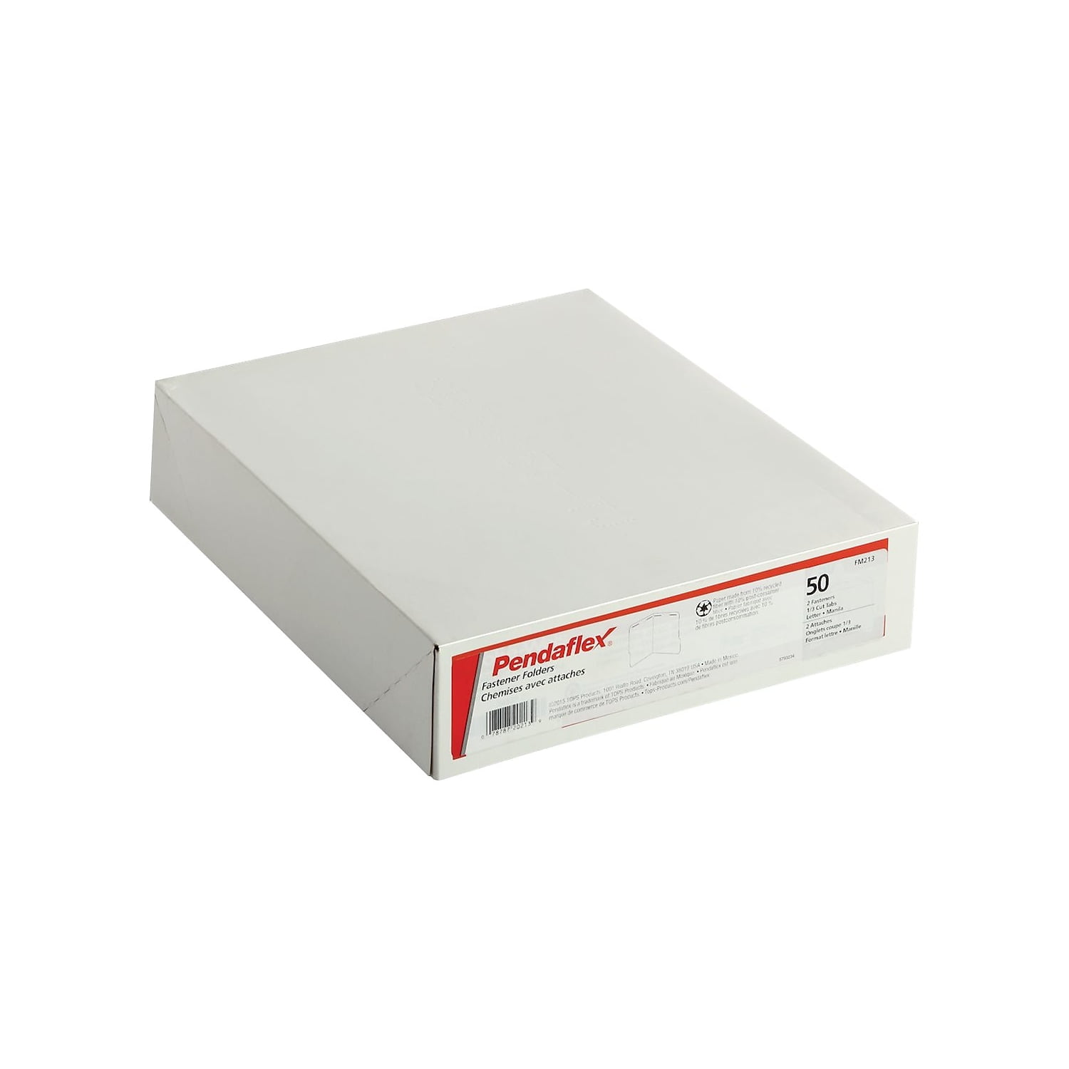 Pendaflex Fastener Folders 2 Fasteners 1/3 Cut Tabs Letter Manila 50/Box FM213