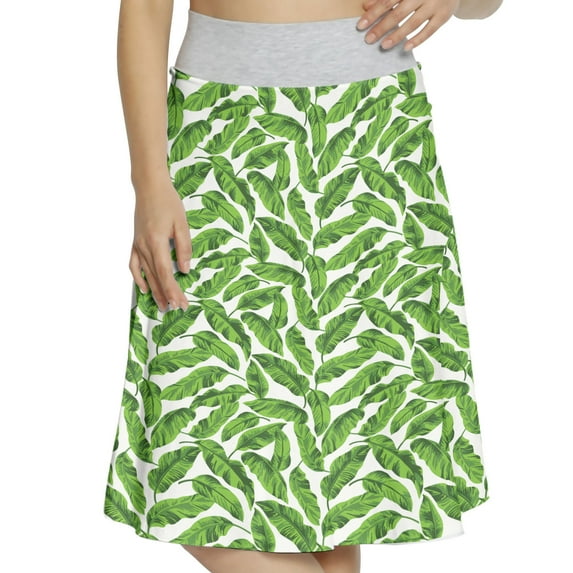Women's Leaf Exotic Hawaiian Summer Season A-line Printed Skirt Casual Wear, M, Fern Green and Yellow, by Ambesonne
