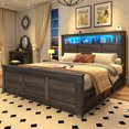 thumbnail image 6 of Blotout Farmhouse King Size Bed Frame with 55" Tall Storage Bookcase Headboard & 4 Drawers, Wood Platform Bed Frame with 24" Roman Colum Footboard, LED Light, Charging Station, No Box Spring Needed, 6 of 8
