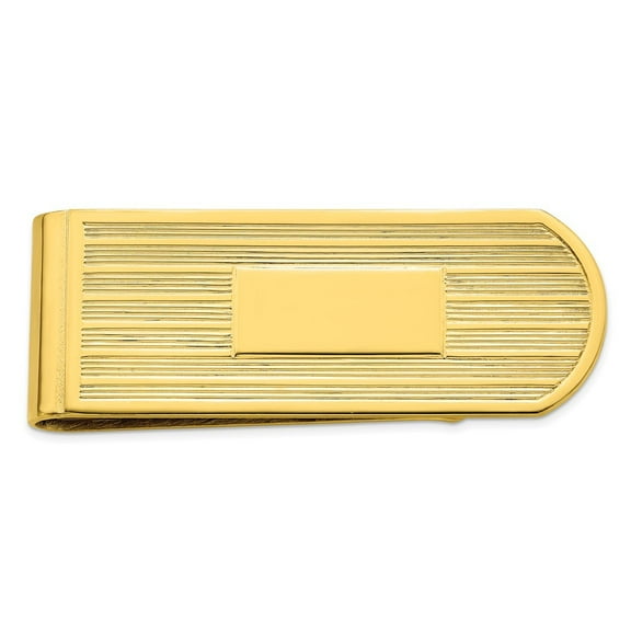 Gold Plated Solid Polished Patterned Engravable (front only) Etched Lines Money Clip Measures 50x20mm Wide Jewelry for M