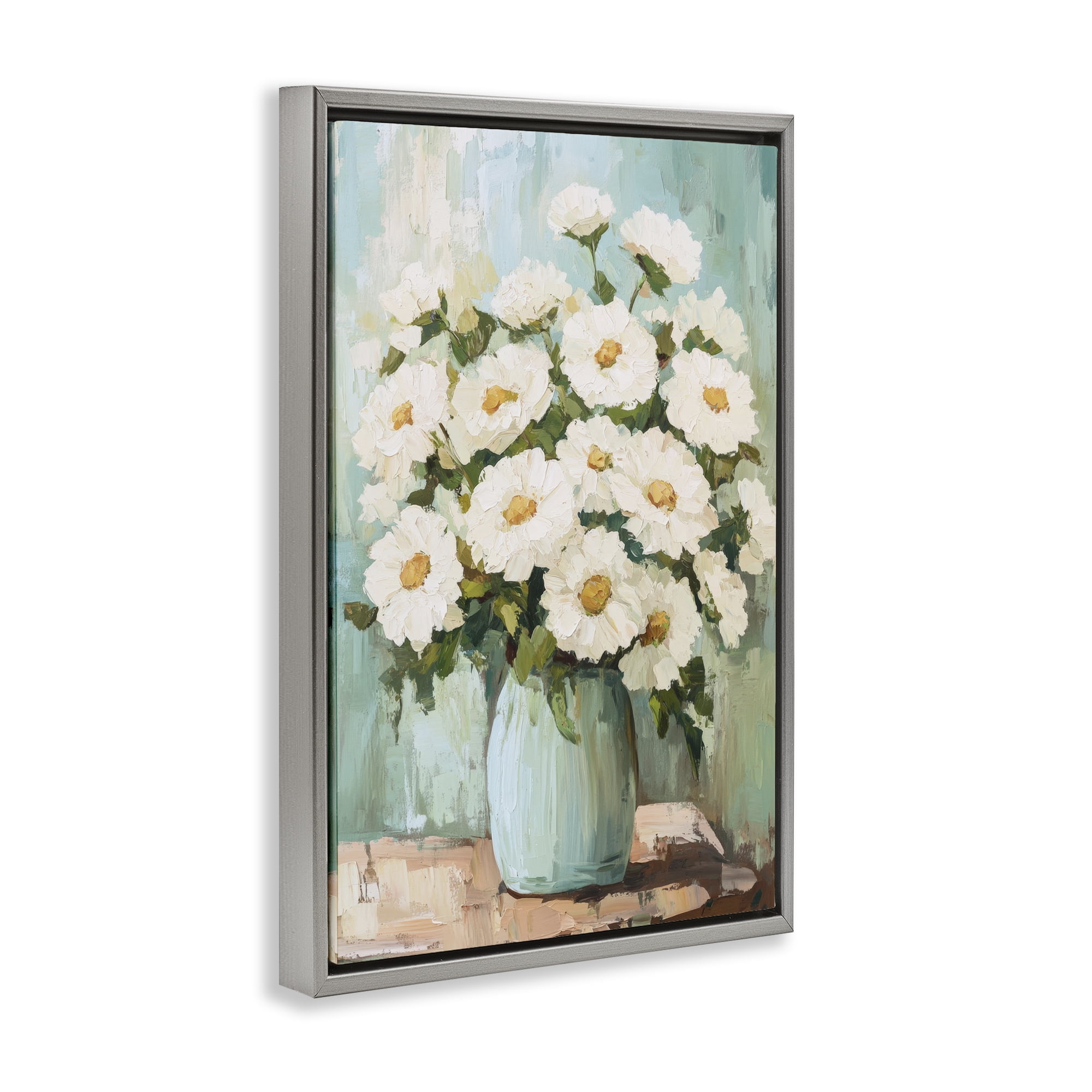 Stupell Industries Cozy Arrangement of White Blooms Gray Framed Floater Canvas Wall Art, design by Petal Prints Design