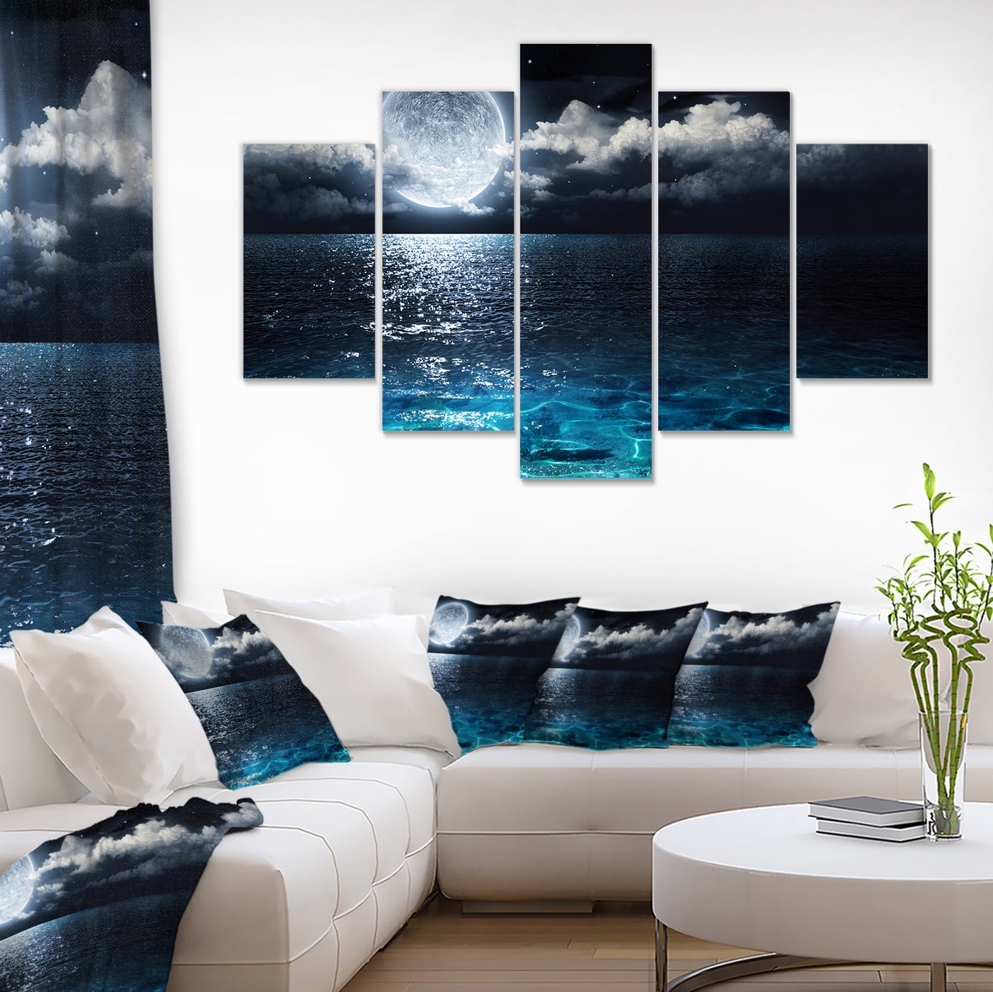 Designart 'Romantic Full Moon Over Sea ' Seascape Canvas Art Print