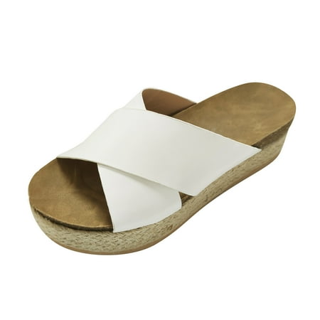 

Youmylove Women Summer Slippers Platform Linen Sandals Open Toe Cool Platform Sandals Trendy Leisure Simple Shoes Female Footwear