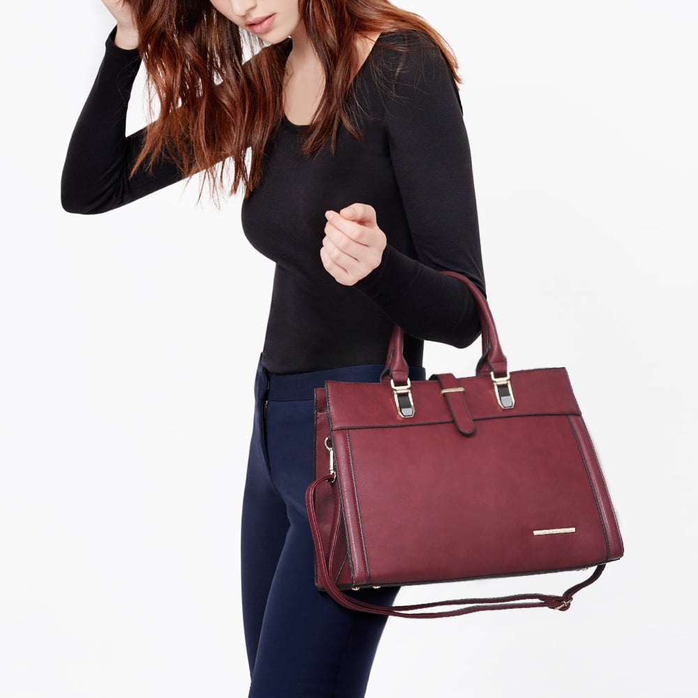 Women's Handbag Flap-over Belt Shoulder Bag Top Handle Tote Satchel Purse Work Bag w/Matching Wristlet