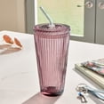 thumbnail image 3 of Better Homes & Gardens 21 oz Purple Ribbed Glass Tumbler with Glass Lid and Straw, 3 of 5
