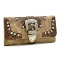 thumbnail image 1 of 7.5 x 4.5 in. Trifold Rhinestone Studded Buckle Wallet, Brown, 1 of 1