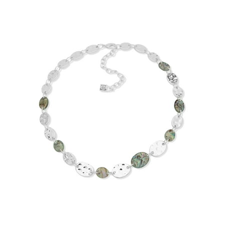 Chaps Women's Sterling Silver and Abalone Stone Collar Necklace