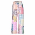 thumbnail image 3 of Women's Colorblock Graphic Print Patchwork Straight Leg Pants Casual High Waist Loose Wide Leg Boho Pants With Pockets, 3 of 5