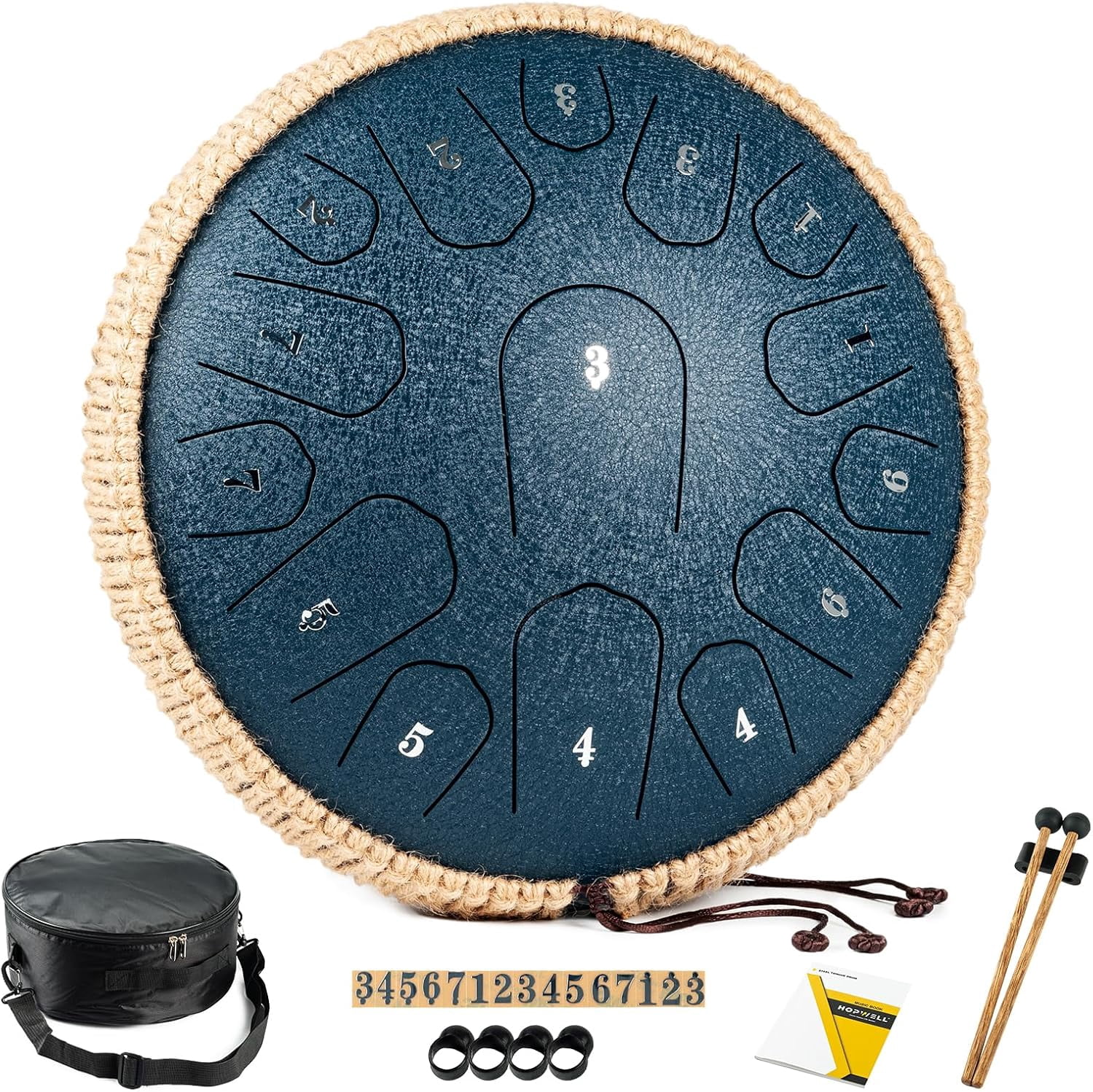 Steel Tongue Drum - 13 Inches 15 Notes Tongue Drum - Hand Pan Drum with Music Book, Handpan Drum Mallets and Carry Bag, D Major (Malachite Green)