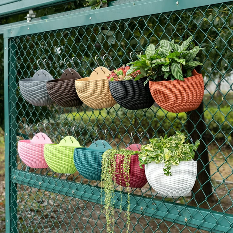 Travelwant Wall and Railing Plastic Pots, Hanging Planters with S Hooks, Indoor and Outdoor Half Round Plant Holders for Fence, Balcony or Rails, Size