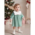thumbnail image 3 of RUINIXCW Toddler Baby Girl Christmas Dress Outfit Kids Little Girl Fall Winter Plaid Gingham Dress Candy Cane Embroidery Doll Collar Long Sleeve Casual Dress, 3 of 9