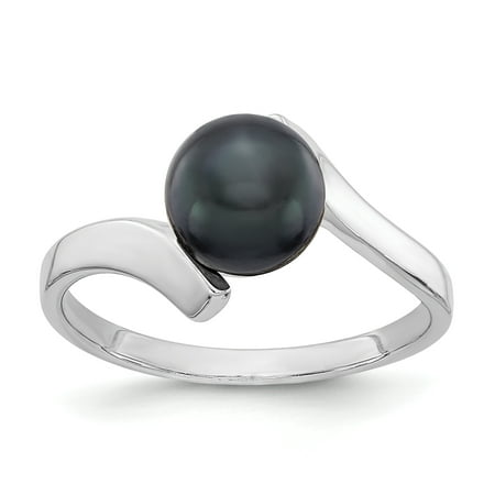 - 14k White Gold 7mm Black Freshwater Cultured Pearl Band Ring Size 6.00 For Women Gift Set