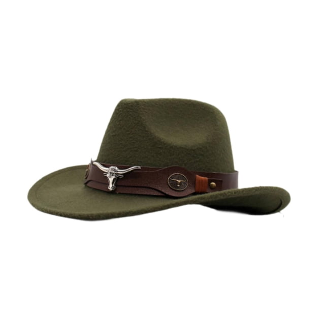 Sombrero de vaquero con cinturón de hebilla, sombrero de vaquera para hombres y mujeres, para actuaciones en escenarios y festivales. Verde