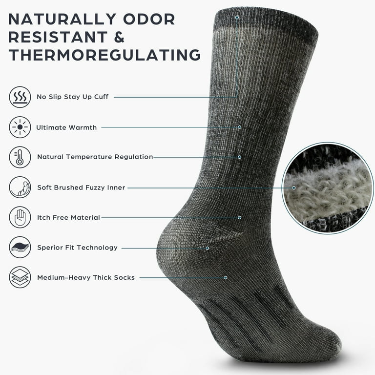DG Hill Thermal Mid-Calf 80% Merino Wool Socks for Men, 3 Pairs 