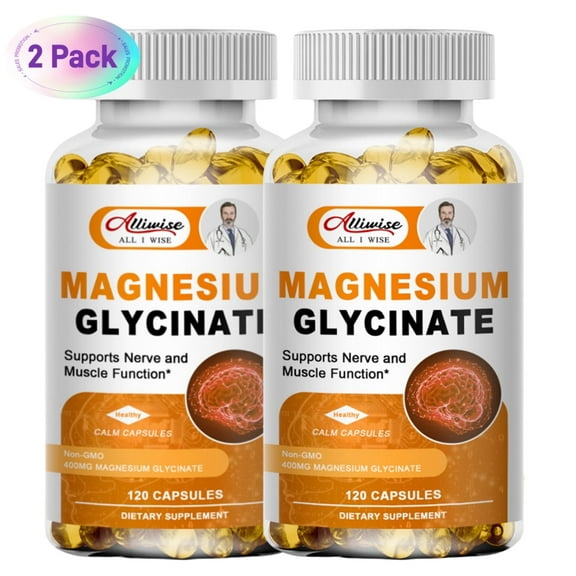 (2 Pack) Alliwise Magnesium Glycinate 400mg Natural Mineral Supplement, Support Sleep, Bone Health, Immunity Support & Heart Health, 240 Veg Capsules