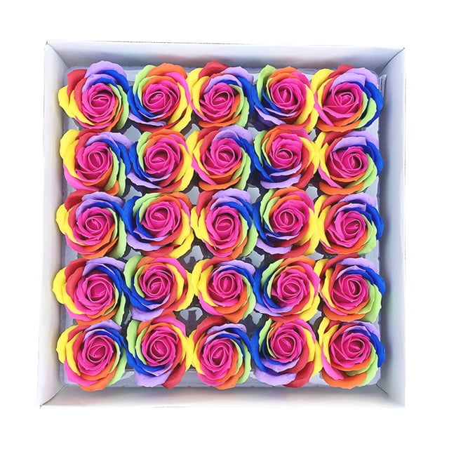 25 piezas de jabón de baño con flores de rosas multicolores, jabón de rosas en caja de regalo, regalo para aniversario, cumpleaños, boda, día de San Valentín, día de la madre y orgullo.