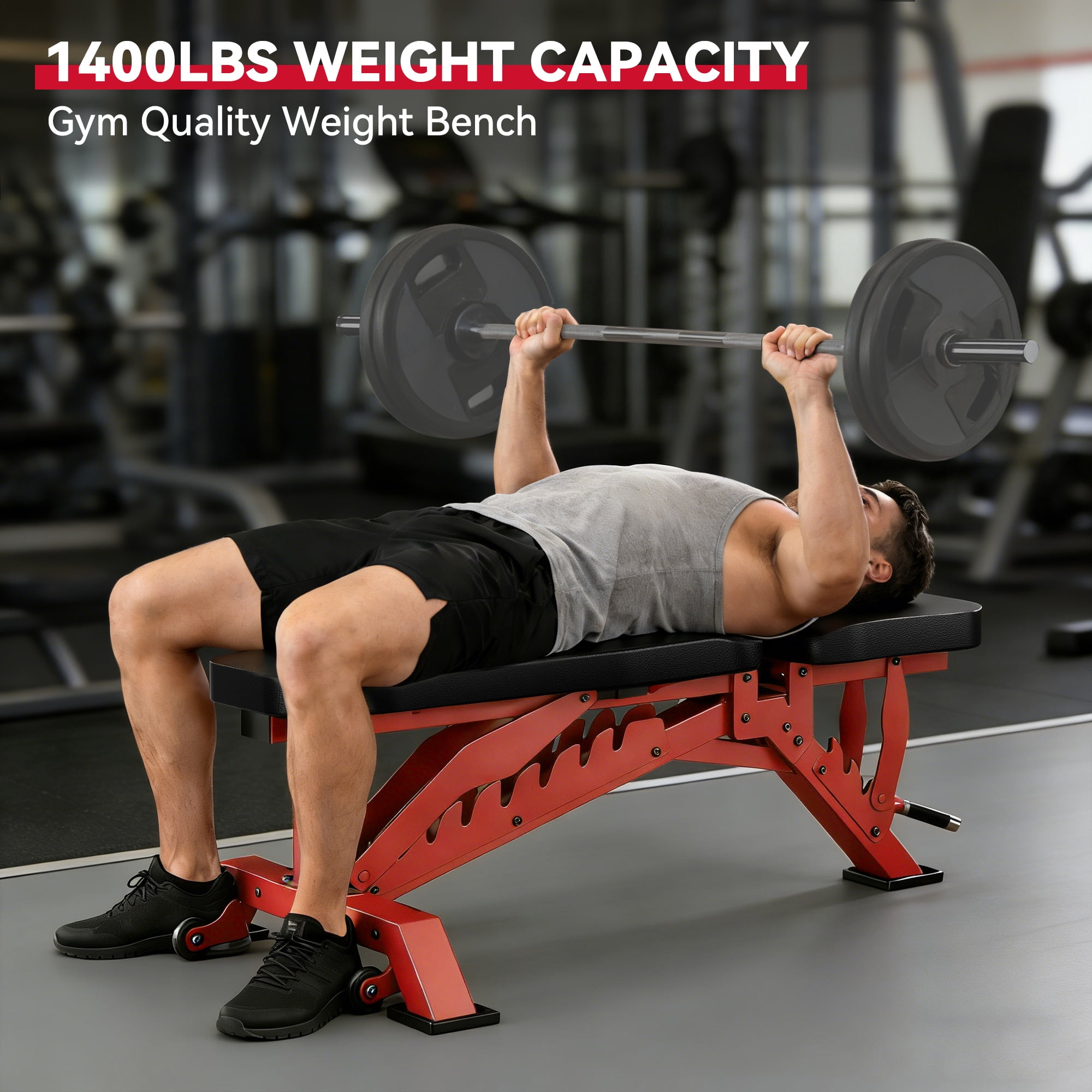 FASTES Adjustable Weight Bench 8 Positions Foldable Workout Bench Heavy-duty Weight Bench Press for Home Gym Full Body Strength Training, Max Weight 1400lbs, Red