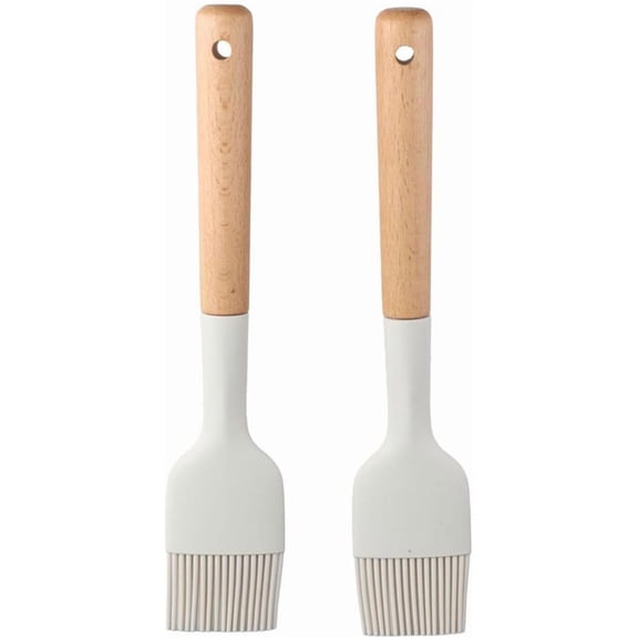 2Pcs Silicone Oil Brush with Wooden Handle,Durable Basting Brush Pastry Brush,Easy to Clean,White Food Brushes for Cooking Baking Grilling