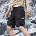thumbnail image 7 of Men's 100% Cotton Cargo Shorts Workwear Multi Pocket Shorts Elastic Belt Relaxed Fit Casual Summer Hiking Shorts Big and Tall Size XS-3XL Black, 7 of 7