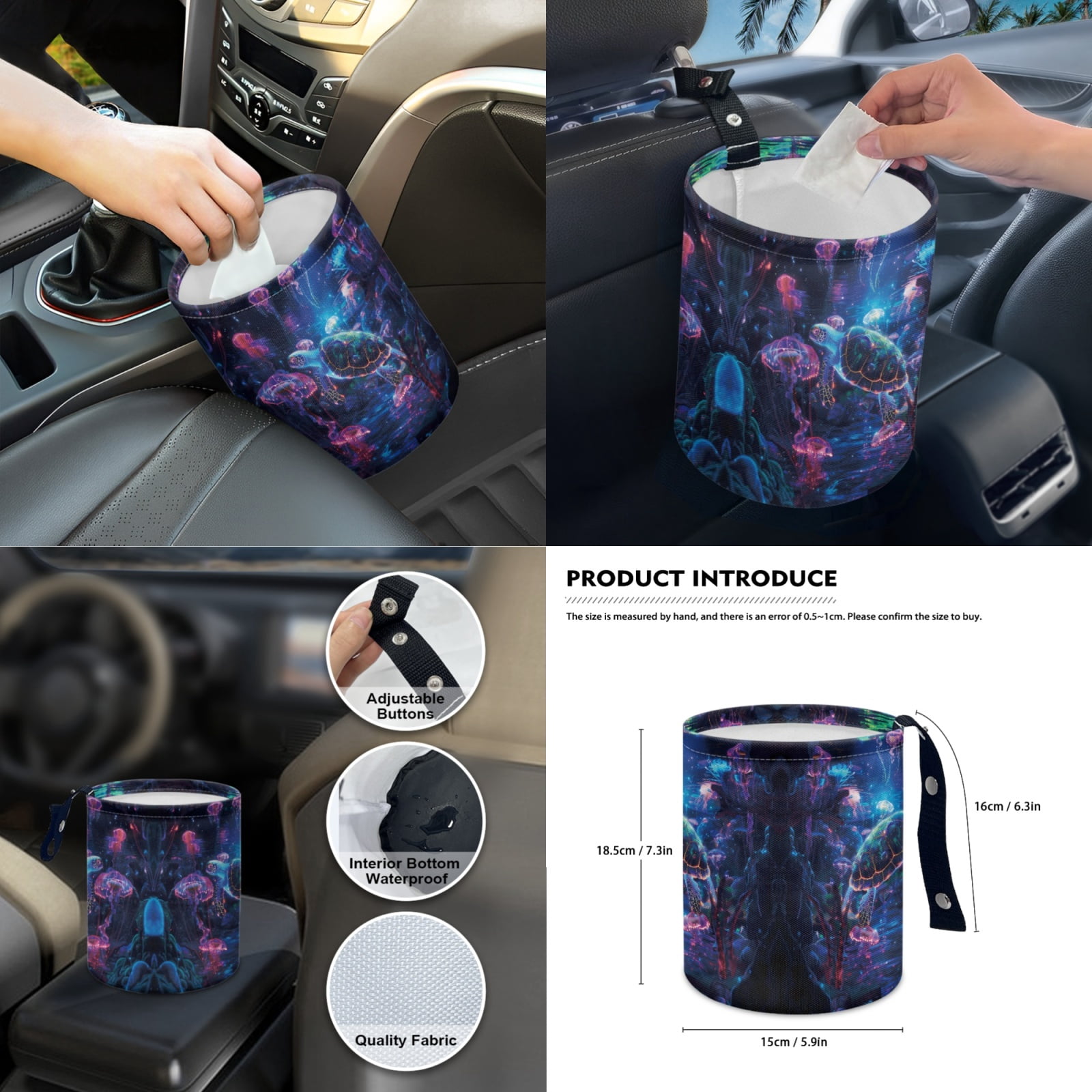 Jeiento Sea Turtle Car Seat Covers Set 14 Pcs Auto Seat Protector with Steering Wheel Cover Seat Belt Pads Garbage Bag Armrest Cover Handbrake Cover Set Rear View Mirror Protector Coasters