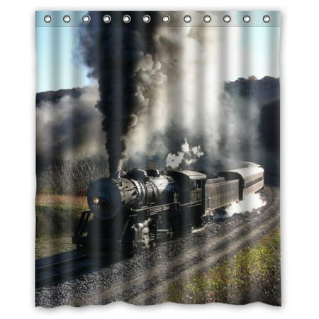 Bpbop Train Track Mountains Waterproof Bathroom Fabric Shower
