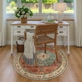 thumbnail image 6 of Wonnitar Boho Tribal Round Rug 3' Washable Area Rug, Non Slip Ultra Soft Vintage Circle Carpet for Living Room Bedroom Kitchen Office Laundry Room, Red, 6 of 8