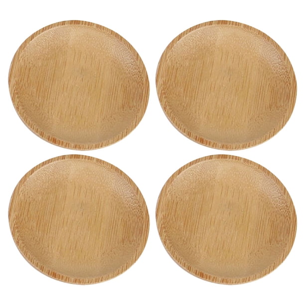 4 platos pequeños de bambú para mojar, aperitivos, salsa de soja y postres naturales.