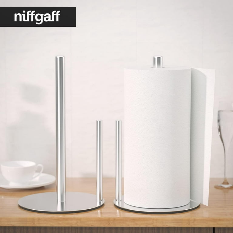niffgaff Paper Towel Holder Black Kitchen Roll Holder, Premium Stainless Steel, One-Handed Operation Countertop Dispenser with Weighted Base
