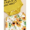 thumbnail image 6 of Bagilaanoe 3pcs Newborn Baby Girl Shorts Set Short Sleeve Letter Print Romper Tops + Flower Shorts + Hairband 3M 6M 12M 18M Infant Casual Summer Clothes, 6 of 7