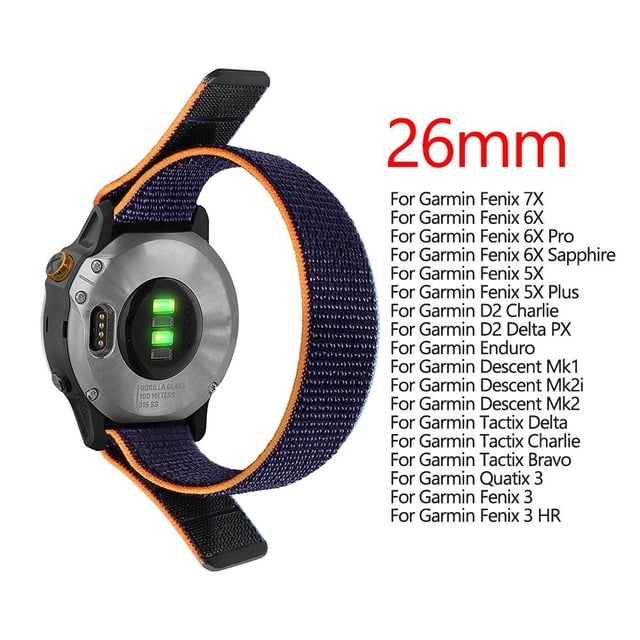 Correa de nailon para correa de reloj Garmin Fenix 7X/6X/5X Plus (26 mm, azul oscuro) Universal Accesorios Electrónicos