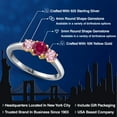 thumbnail image 2 of Gem Stone King 925 Silver and 10K Yellow Gold Red Created Ruby and Pink Lab Grown Diamond Engagement Ring for Women | 1.10 Cttw | Round 5MM | Gemstone July Birthstone | Size 5, 2 of 6