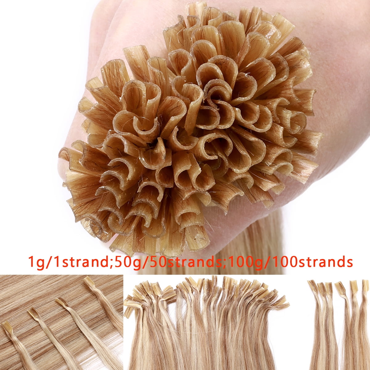 SEGO U Tip Hair Extensions Pre Bonded Fusion Hairpieces 100% Remy Human Hair U-tip Nail Tipped Keratin Glue Stick Microlink Blonde Hair Extension for Women 50 Strands