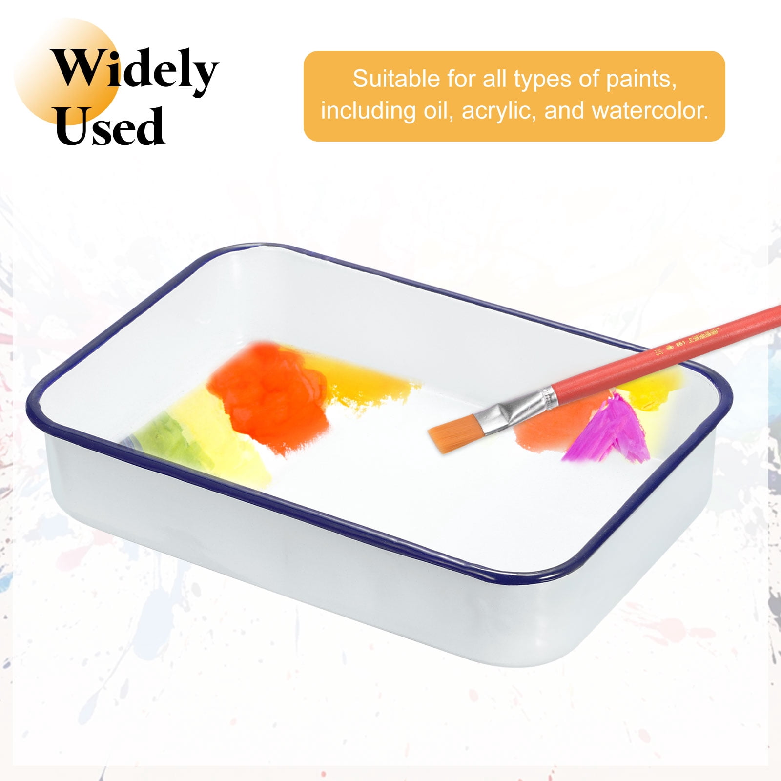 Uxcell Butcher Tray Palette 9.4" x 6.3" x 2" Metal Triple Enamel Coated Deepened Rectangular Tray Artist Painter Painting Tool for Art Paint Acrylic Watercolor Mixing