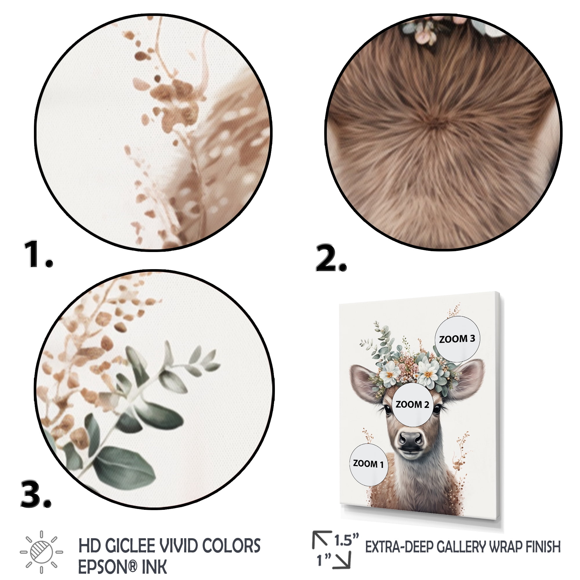 Designart Cute Baby Bull With Floral Crown Canvas Wall Art