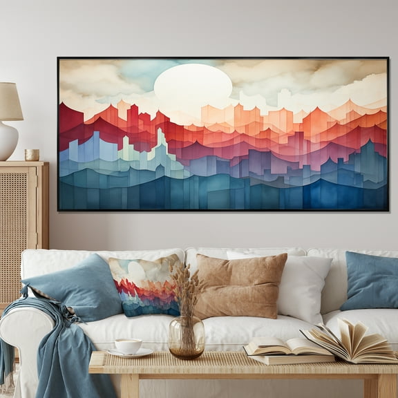 Designart "Colorful Watercolor Cityscape III" Oversized Landscapes Framed Wall Art - Modern Multicolor Abstract Landscapes Living Room Framed Canvas Art