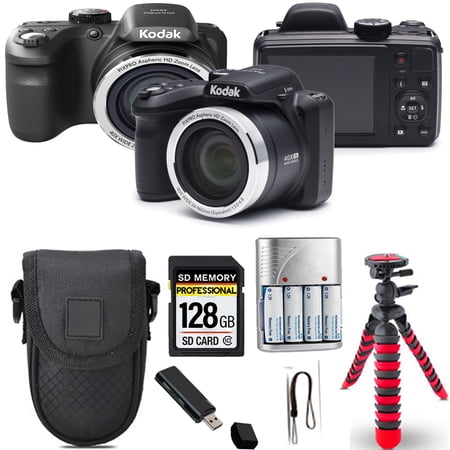 Kodak PIXPRO AZ401 Digital Camera (Black)+ Spider Tripod + Case - 64GB Kit